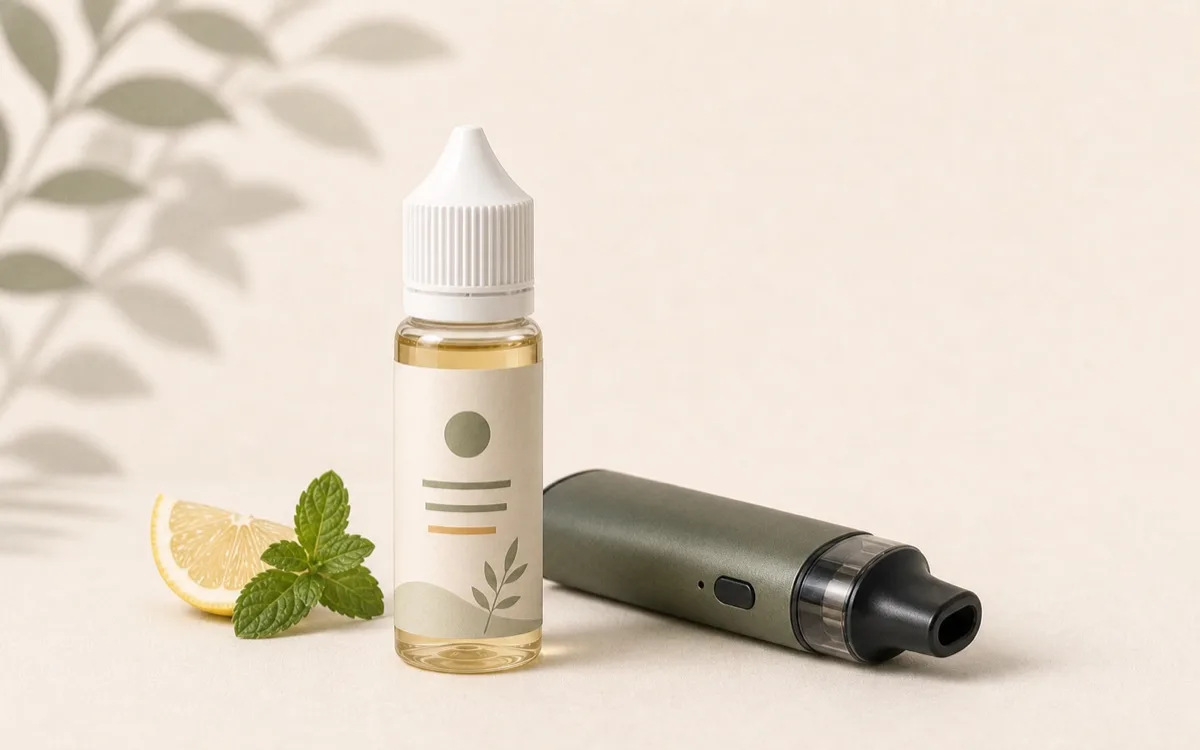 Un flacon d’e-liquide CBD
